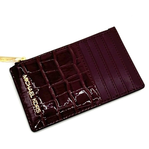 Michael Kors Medium Jet Set Travel TZ Card Case Wallet Ox Blood - Picture 3 of 7